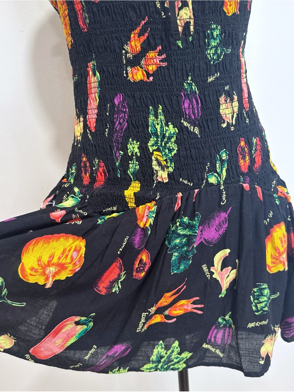 NWT UO Kimchi Blue Suzette Smocked Turnips Mini Dress Fruit Vegetable Print S - Picture 6 of 12